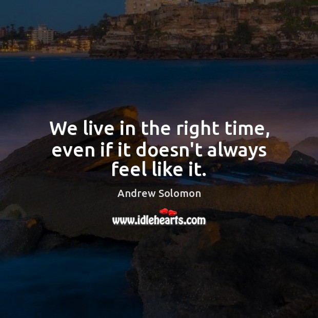 We live in the right time, even if it doesn’t always feel like it. Andrew Solomon Picture Quote