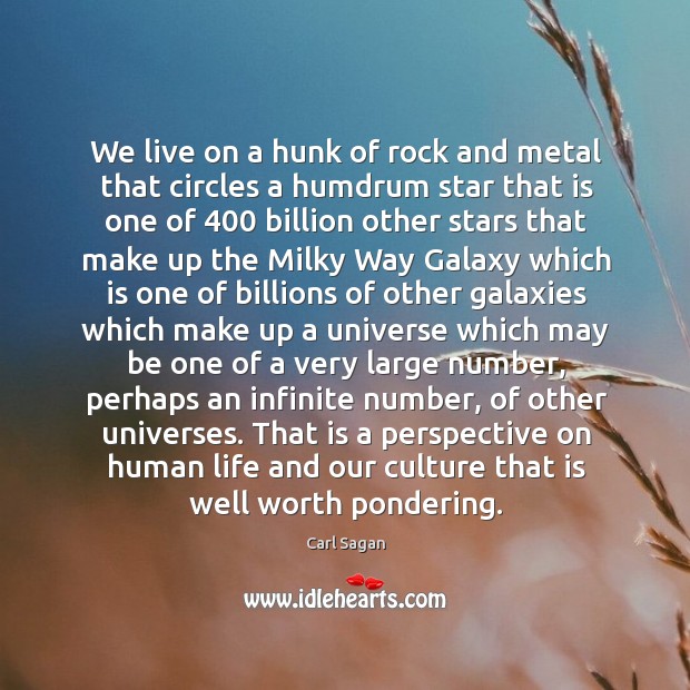 We live on a hunk of rock and metal that circles a Carl Sagan Picture Quote