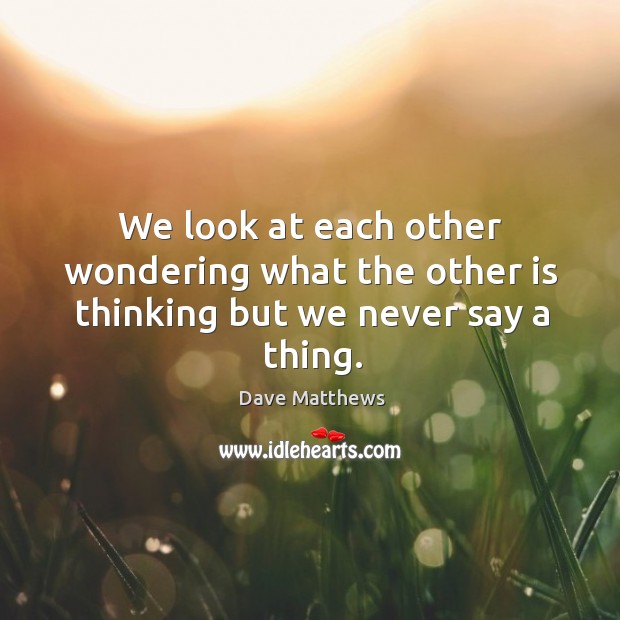We look at each other wondering what the other is thinking but we never say a thing. Dave Matthews Picture Quote