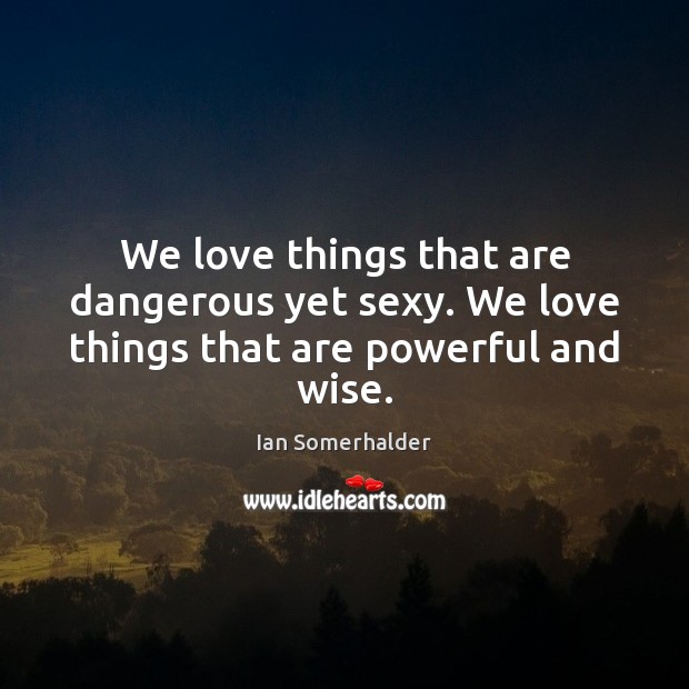We love things that are dangerous yet sexy. We love things that are powerful and wise. Ian Somerhalder Picture Quote