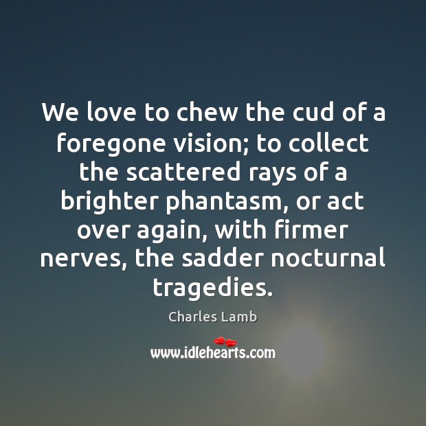 We love to chew the cud of a foregone vision; to collect Charles Lamb Picture Quote