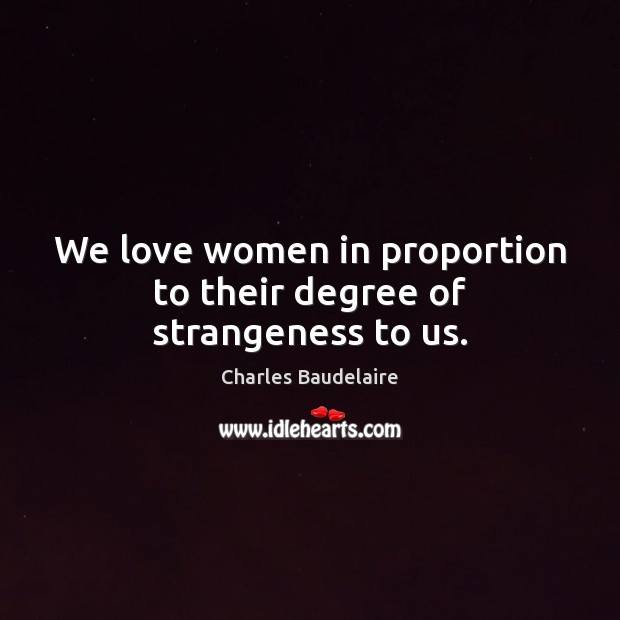 We love women in proportion to their degree of strangeness to us. Charles Baudelaire Picture Quote