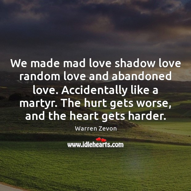We made mad love shadow love random love and abandoned love. Accidentally Warren Zevon Picture Quote