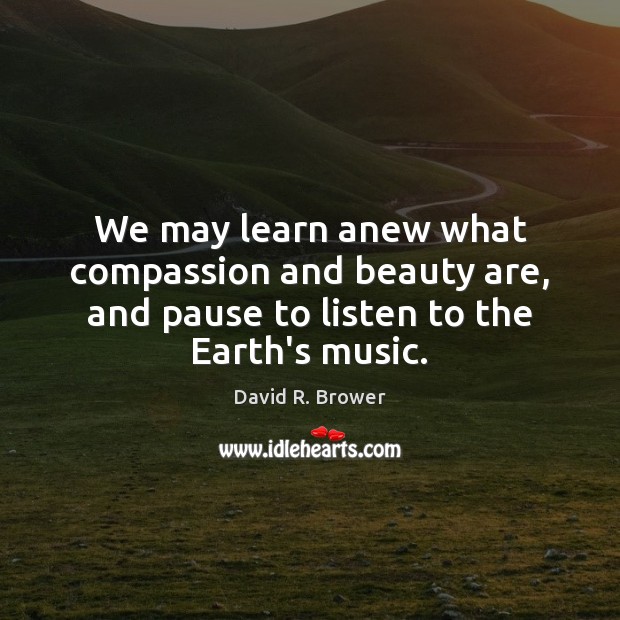 We may learn anew what compassion and beauty are, and pause to David R. Brower Picture Quote