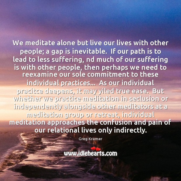We meditate alone but live our lives with other people; a gap Greg Kramer Picture Quote