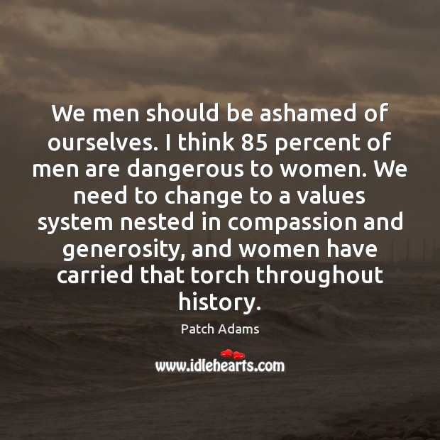We men should be ashamed of ourselves. I think 85 percent of men Patch Adams Picture Quote