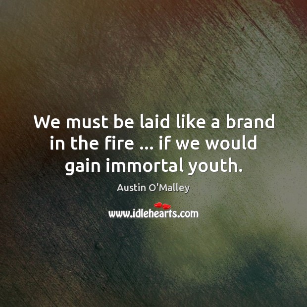 We must be laid like a brand in the fire … if we would gain immortal youth. Austin O’Malley Picture Quote
