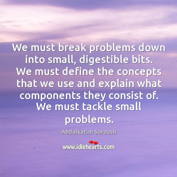 We must break problems down into small, digestible bits. We must define the concepts that we Abdolkarim Soroush Picture Quote