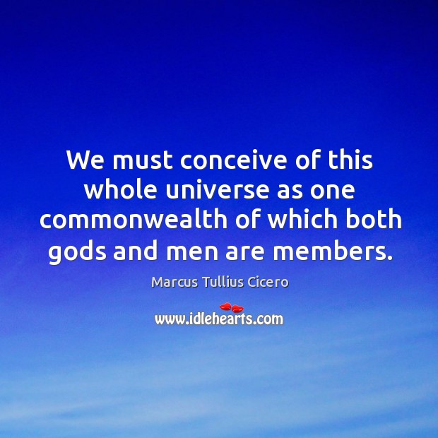 We must conceive of this whole universe as one commonwealth of which both Gods and men are members. Image