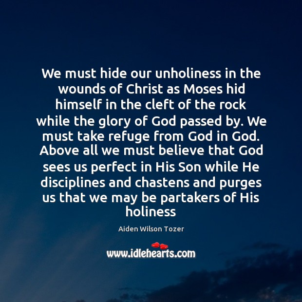 We must hide our unholiness in the wounds of Christ as Moses Aiden Wilson Tozer Picture Quote
