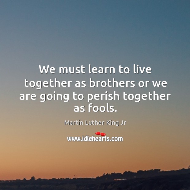 We must learn to live together as brothers or we are going to perish together as fools. Brother Quotes Image