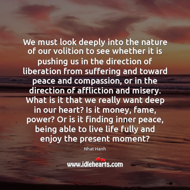 We must look deeply into the nature of our volition to see Nhat Hanh Picture Quote