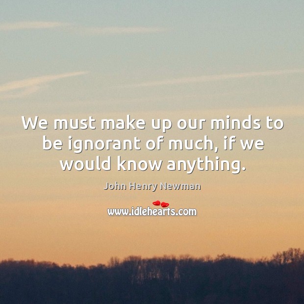 We must make up our minds to be ignorant of much, if we would know anything. John Henry Newman Picture Quote