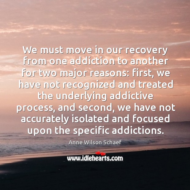 We must move in our recovery from one addiction to another for two major reasons: Anne Wilson Schaef Picture Quote