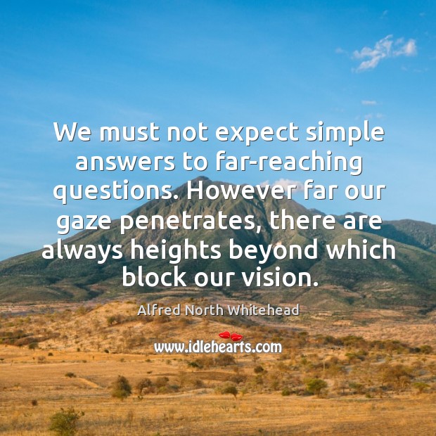 We must not expect simple answers to far-reaching questions. However far our Image