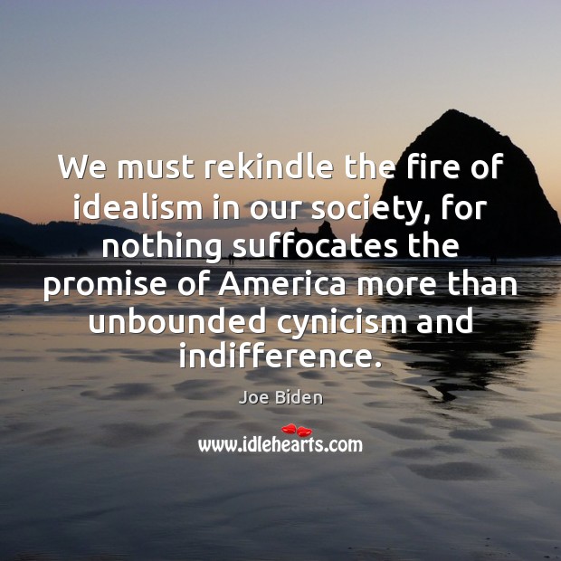 We must rekindle the fire of idealism in our society, for nothing Image