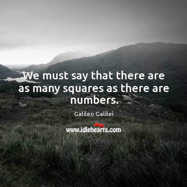 We must say that there are as many squares as there are numbers. Galileo Galilei Picture Quote