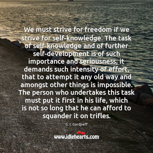 We must strive for freedom if we strive for self-knowledge. The task Image
