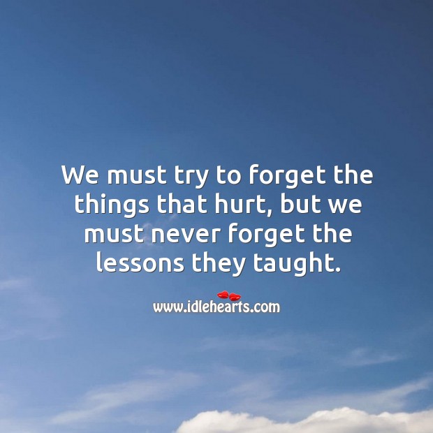 We must try to forget the things that hurt, but we must never forget the lessons they taught. Image