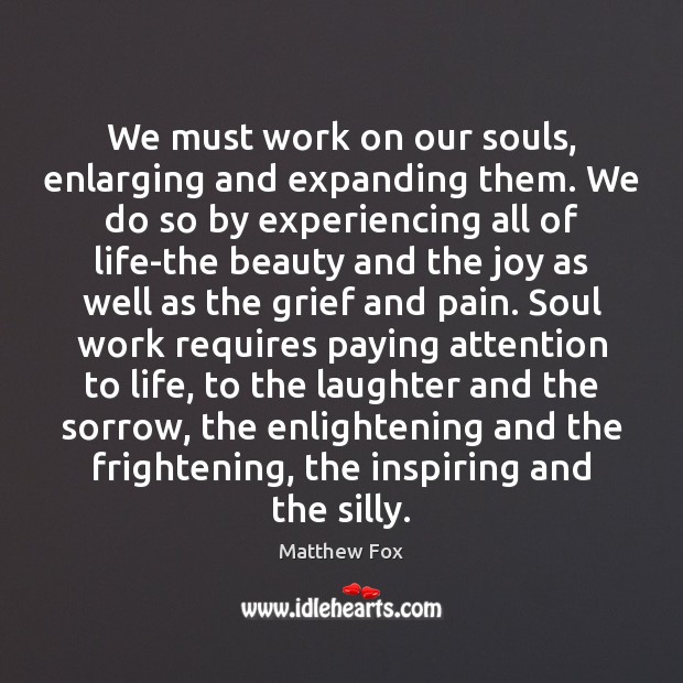 We must work on our souls, enlarging and expanding them. We do Matthew Fox Picture Quote