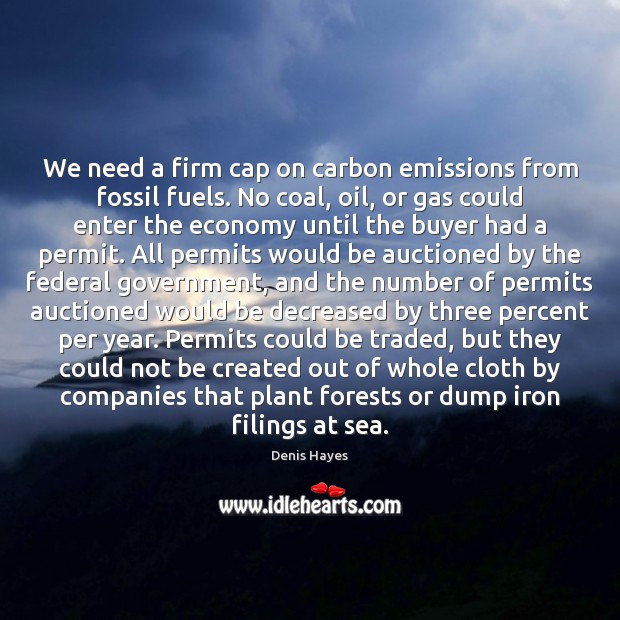 We need a firm cap on carbon emissions from fossil fuels. No Denis Hayes Picture Quote
