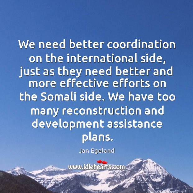 We need better coordination on the international side, just as they need better and more Jan Egeland Picture Quote