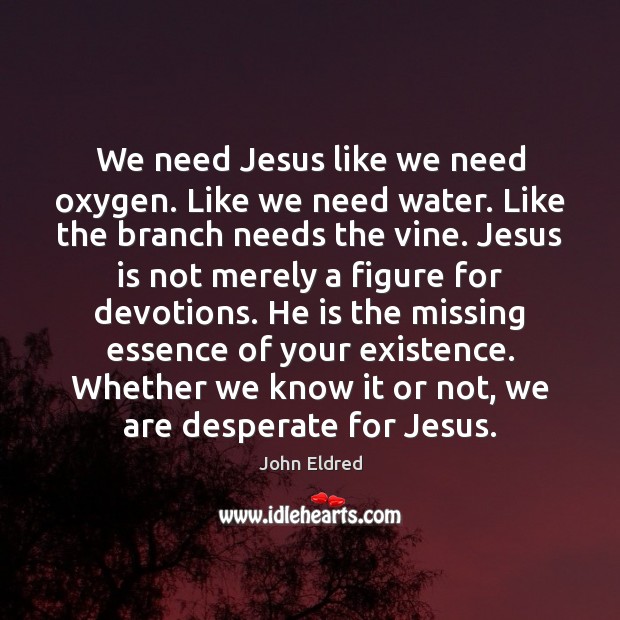 We need Jesus like we need oxygen. Like we need water. Like John Eldred Picture Quote