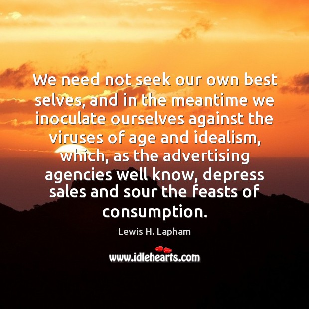 We need not seek our own best selves, and in the meantime Lewis H. Lapham Picture Quote