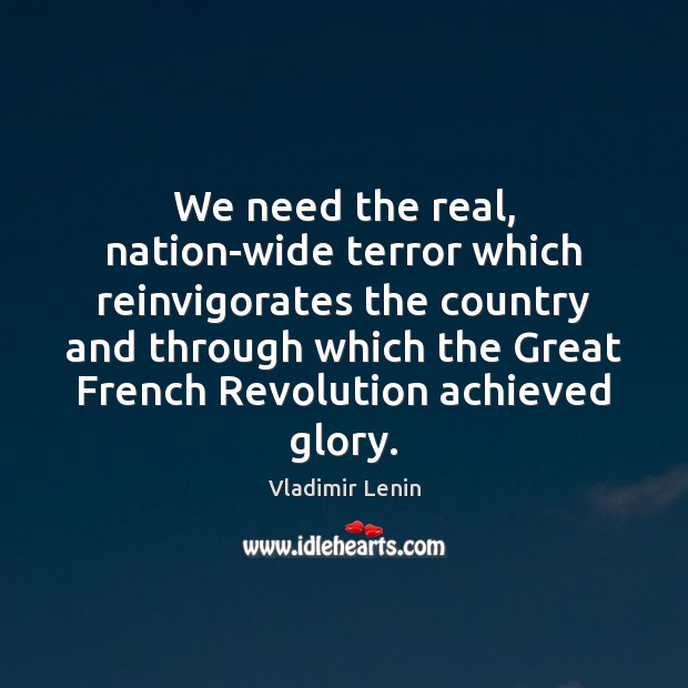 We need the real, nation-wide terror which reinvigorates the country and through Vladimir Lenin Picture Quote