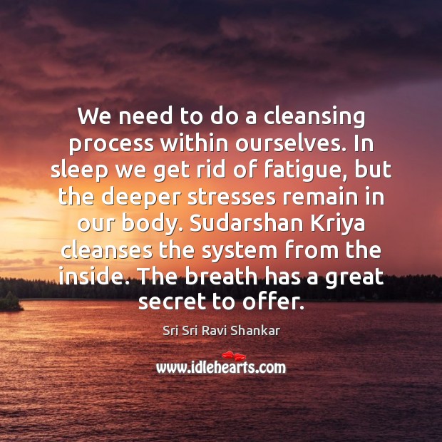 We need to do a cleansing process within ourselves. In sleep we Sri Sri Ravi Shankar Picture Quote