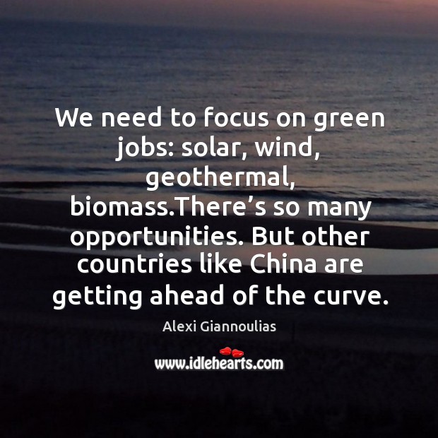 We need to focus on green jobs: solar, wind, geothermal, biomass. Alexi Giannoulias Picture Quote