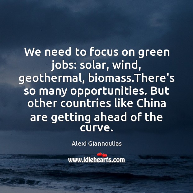 We need to focus on green jobs: solar, wind, geothermal, biomass.There’s Alexi Giannoulias Picture Quote