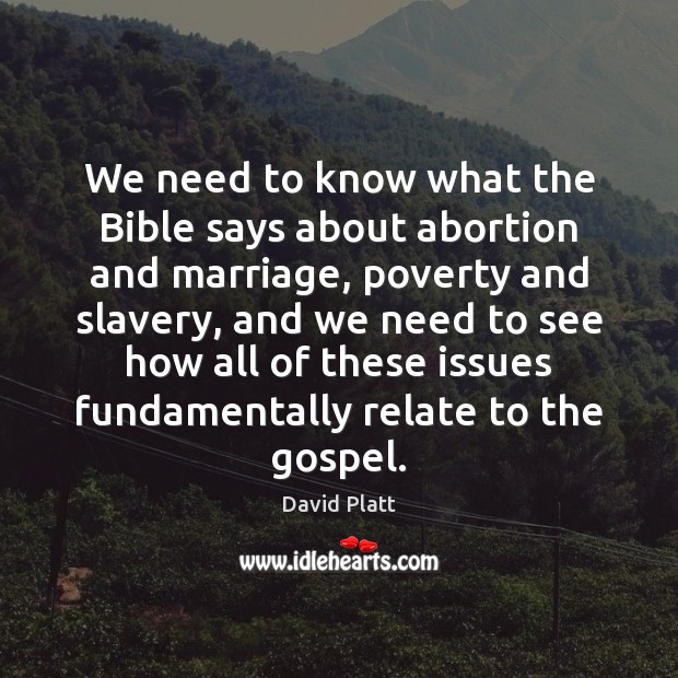 We need to know what the Bible says about abortion and marriage, David Platt Picture Quote