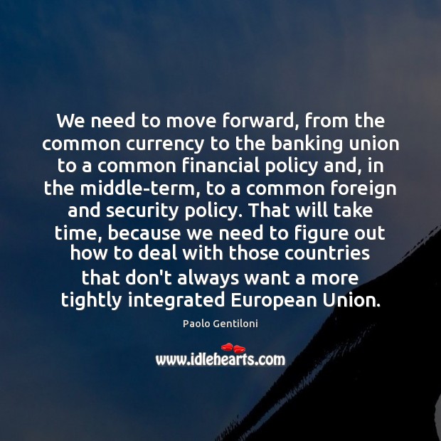 We need to move forward, from the common currency to the banking Paolo Gentiloni Picture Quote