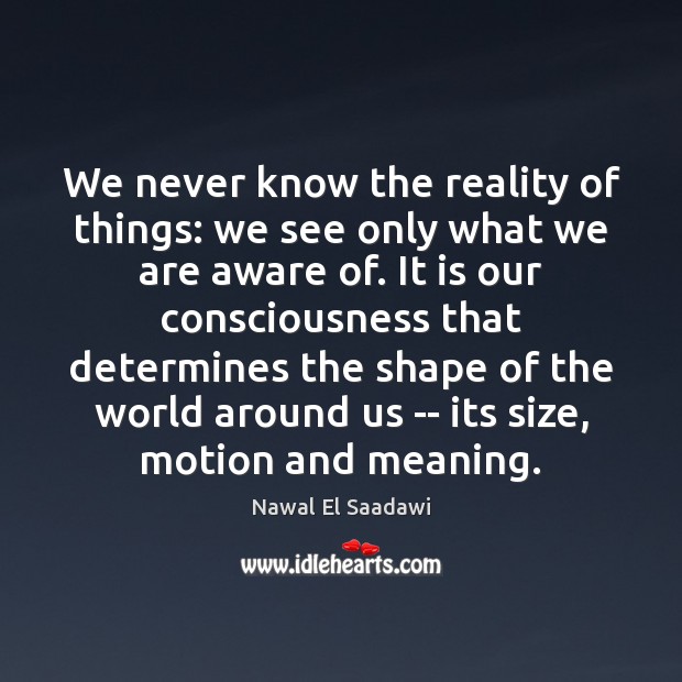 We never know the reality of things: we see only what we Nawal El Saadawi Picture Quote
