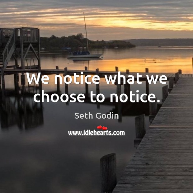 We notice what we choose to notice. Seth Godin Picture Quote