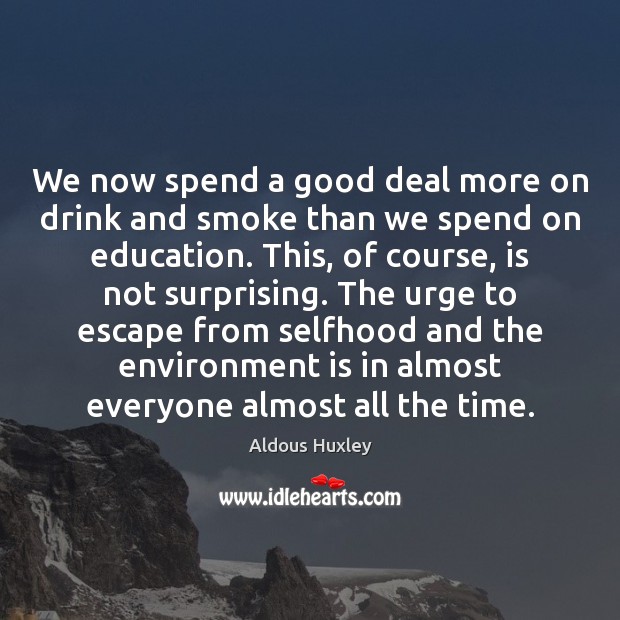 We now spend a good deal more on drink and smoke than Environment Quotes Image