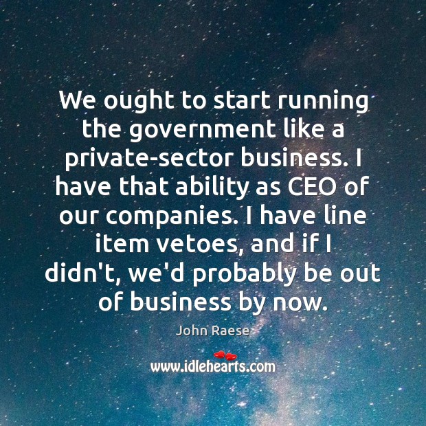 We ought to start running the government like a private-sector business. I John Raese Picture Quote