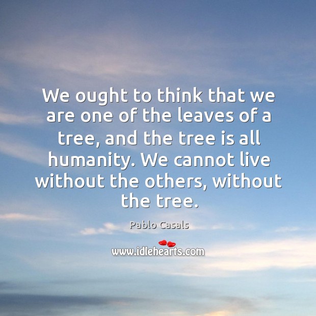 We ought to think that we are one of the leaves of a tree, and the tree is all humanity. Pablo Casals Picture Quote