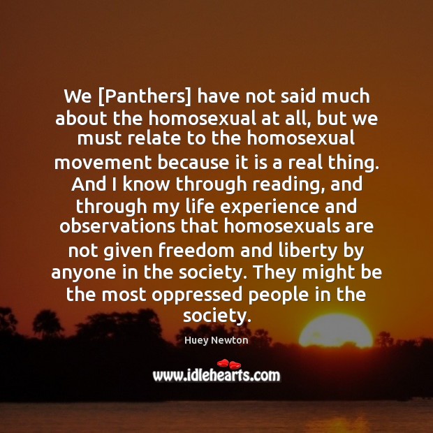 We [Panthers] have not said much about the homosexual at all, but Image