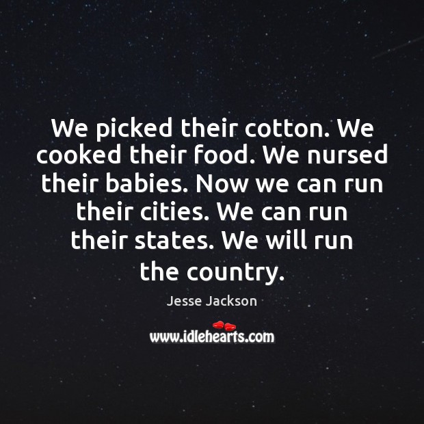 We picked their cotton. We cooked their food. We nursed their babies. Jesse Jackson Picture Quote