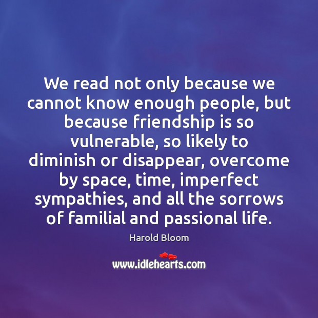 We read not only because we cannot know enough people, but because Harold Bloom Picture Quote