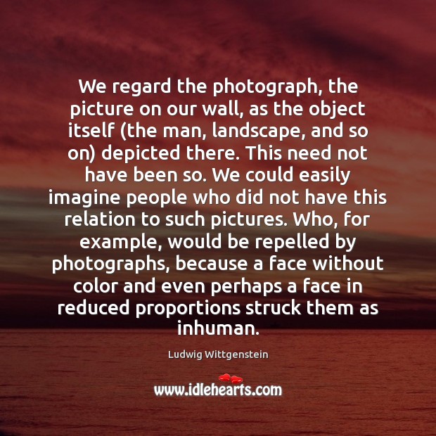 We regard the photograph, the picture on our wall, as the object Ludwig Wittgenstein Picture Quote