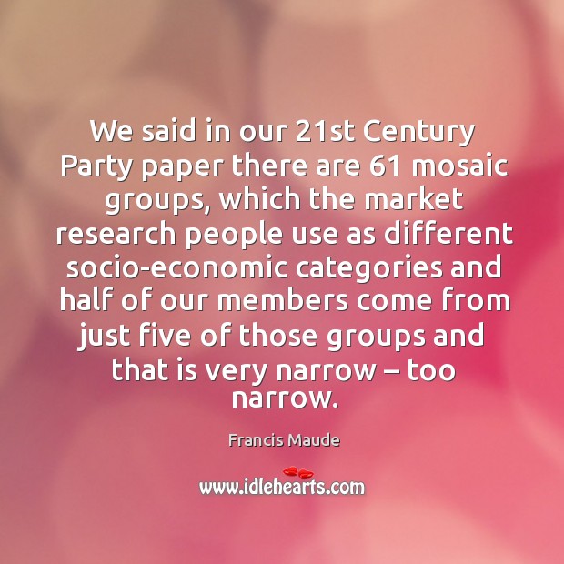 We said in our 21st century party paper there are 61 mosaic groups, which the market research Image
