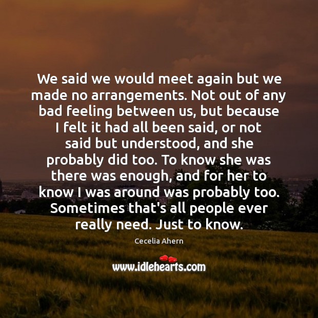 We said we would meet again but we made no arrangements. Not Cecelia Ahern Picture Quote