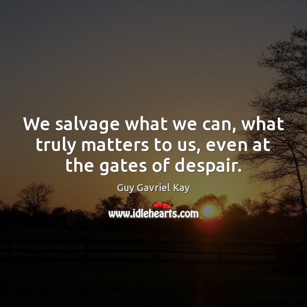 We salvage what we can, what truly matters to us, even at the gates of despair. Guy Gavriel Kay Picture Quote