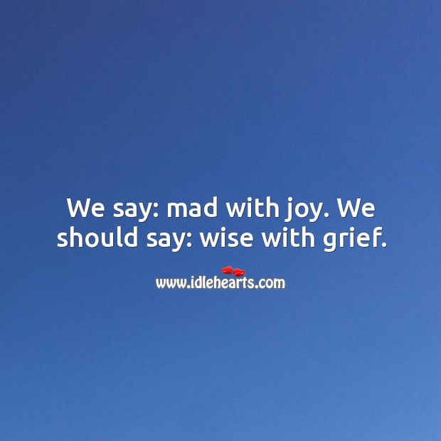 We say: mad with joy. We should say: wise with grief. Image