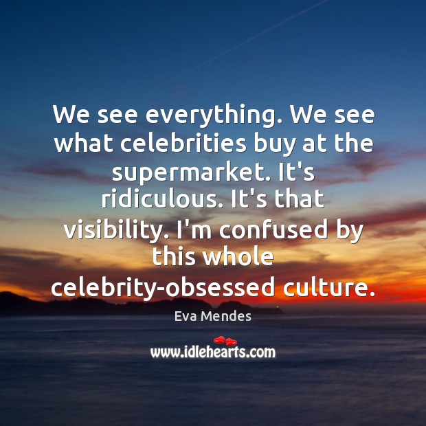 We see everything. We see what celebrities buy at the supermarket. It’s Eva Mendes Picture Quote