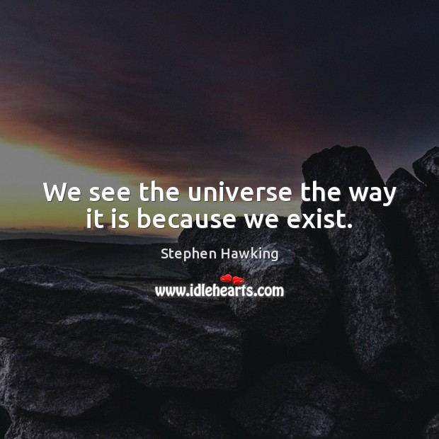 We see the universe the way it is because we exist. Stephen Hawking Picture Quote