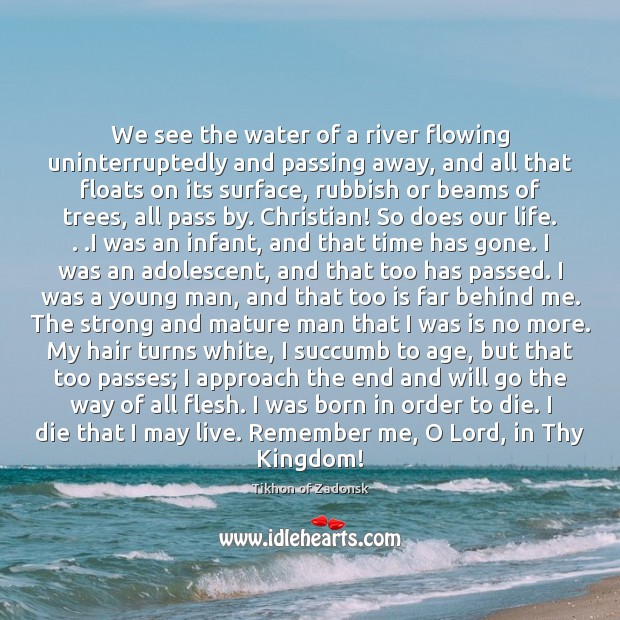 We see the water of a river flowing uninterruptedly and passing away, Image